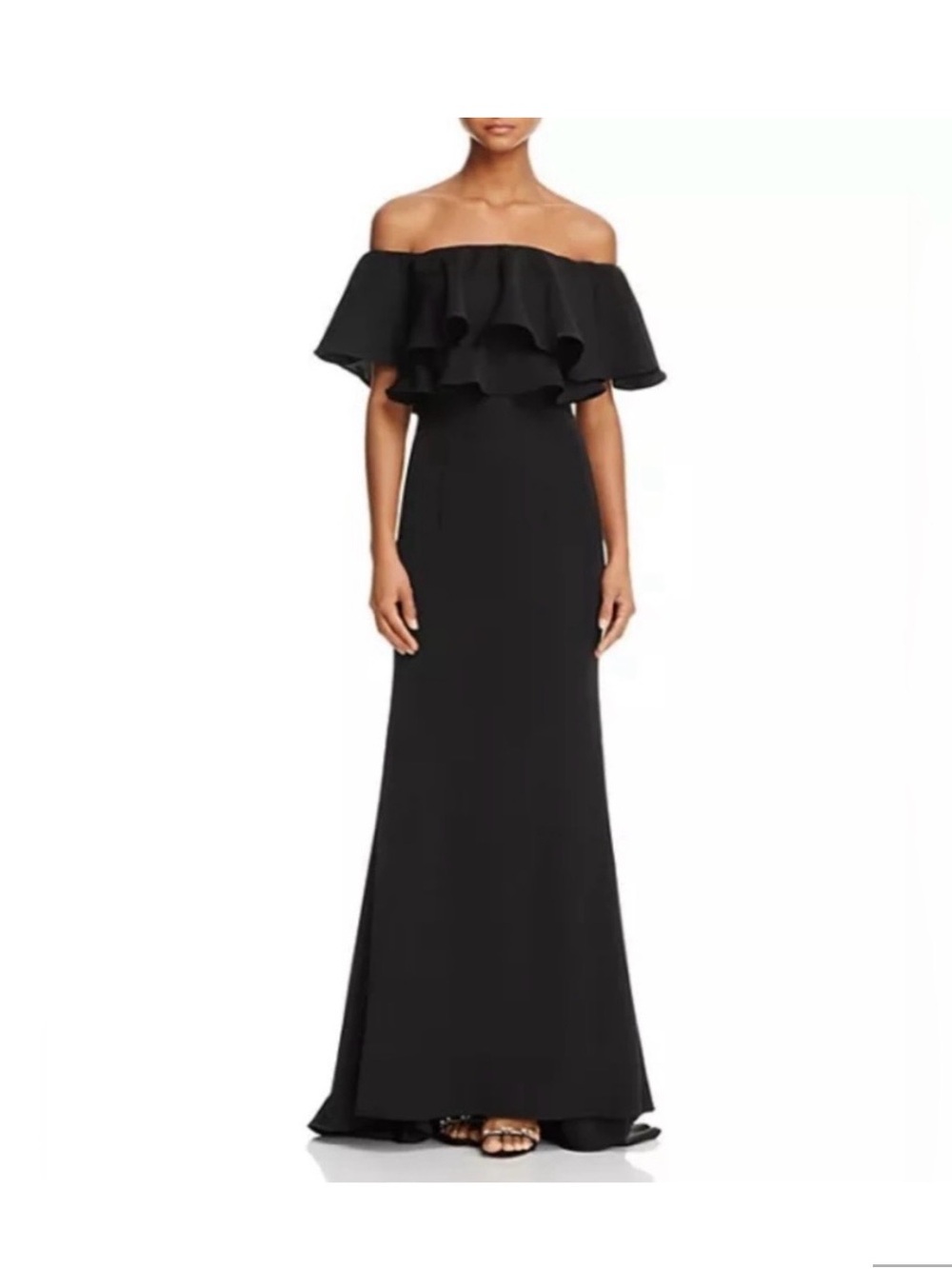 Off-the-Shoulder Black Strapless Ruffle Gown